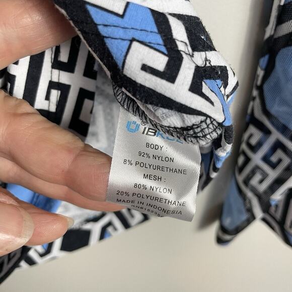 Ibkul Mesh Vented 1/4 Zip Top Size Medium Blue Geometric Equestrian Golf Sports - Picture 8 of 9